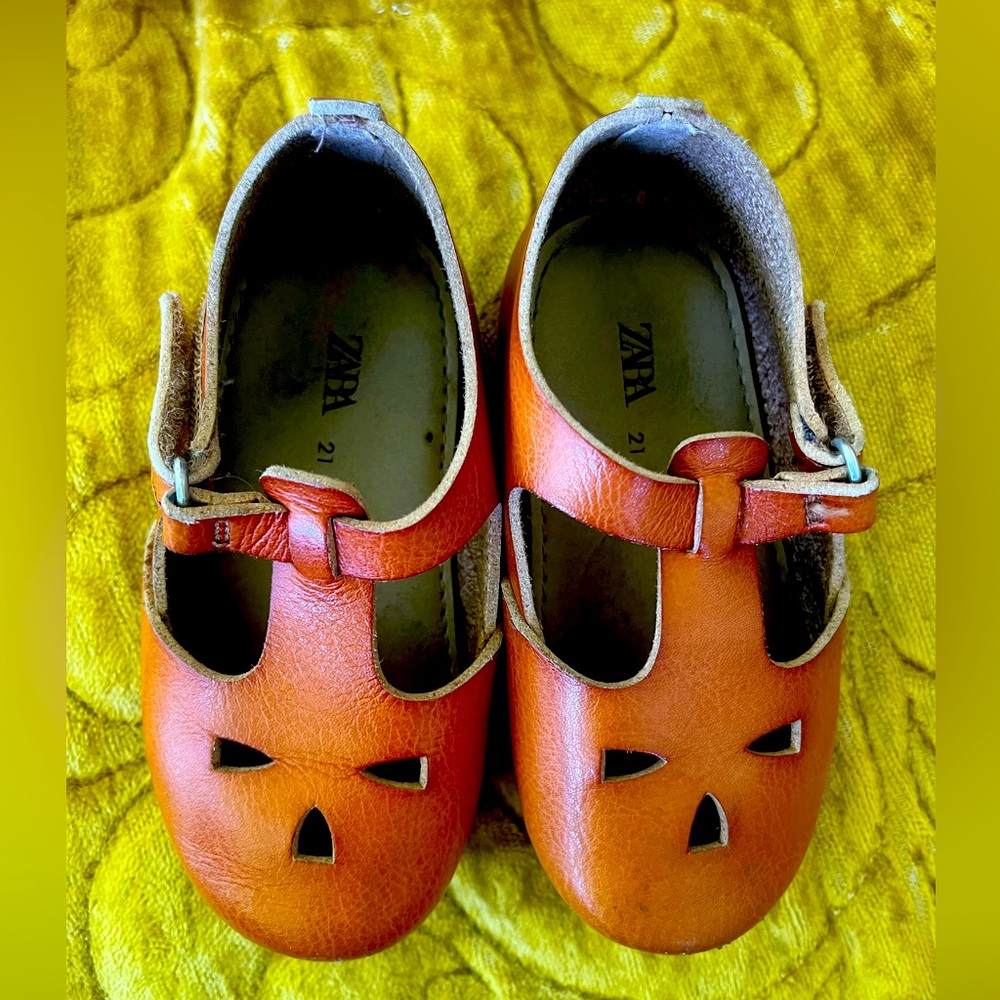 ZARA BABY GIRL BROWN LEATHER MARY JANE FLATS SHOES SIZE EU 21